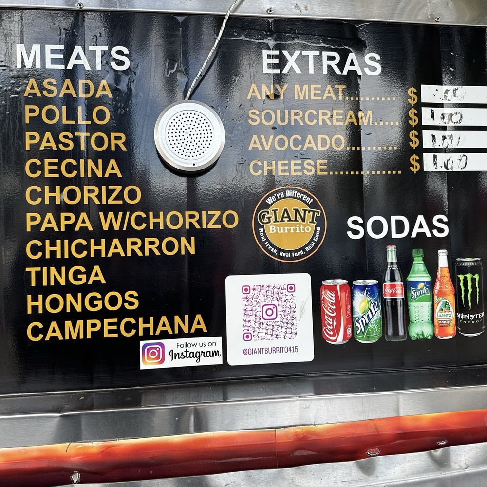 Giant Burrito - Menu - Food Trucks Near Me - San Francisco, California Giant Burrito - Menu - Food Trucks Near Me - San Francisco, California