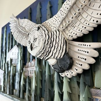 Snowy Owl - A 3-D painted wooden lovely art by a local artist - Cafes Near Me - Brewster, Massachusetts
