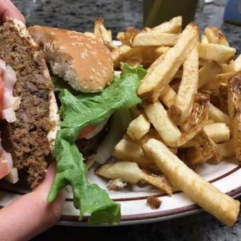 Noon Mark Diner - Veggie burger with homemade fries - American Near Me - Keene Valley, New York Noon Mark Diner - Veggie burger with homemade fries - American Near Me - Keene Valley, New York