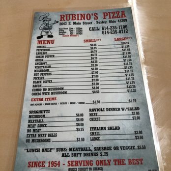 Rubino's Pizza - Menu very basic - Pizza Near Me - Columbus, Ohio