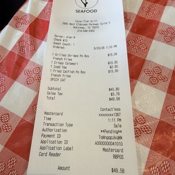 Cajun Fish Grill - Receipt - Cajun/Creole Near Me - McKinney, Texas