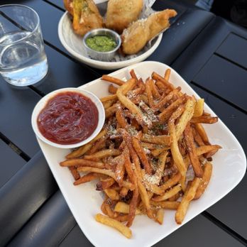 Pinsa Rossa - Fries al Tartufo & stuffed squash blossoms - Italian Near Me - San Francisco, California