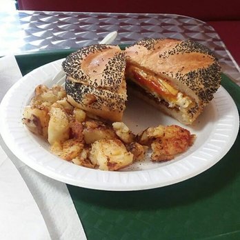 H&E Bagel Cafe - This coffee for less than $5!!! Funny roll but it was a nice change. - Bagels Near Me - Moriches, New York