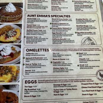 Aunt Emma's Pancakes - Menu as of April 2026 - Pancakes Near Me - Chula Vista, California