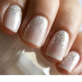 Queen Bee Nails & Spa - Simple glitter gradient on a light base color - Nail Salons Near Me - Fresno, California