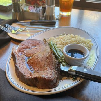 Village Tavern - Prime Rib with rice and asparagus - New American Near Me - Greensboro, North Carolina Village Tavern - Prime Rib with rice and asparagus - New American Near Me - Greensboro, North Carolina