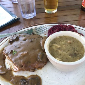 Altdorf Biergarten - Jägerschnitzel, red cabbage and German potato salad - German Near Me - Fredericksburg, Texas