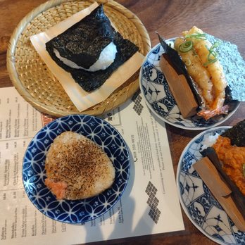 Gohan - Saba musubi, fried mentai cheese musubi, shrimp tempura hand roll, spicy tuna hand roll. - Japanese Near Me - Honolulu, Hawaii Gohan - Saba musubi, fried mentai cheese musubi, shrimp tempura hand roll, spicy tuna hand roll. - Japanese Near Me - Honolulu, Hawaii