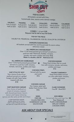 Menu photo 1 Ship Out Astoria, OR