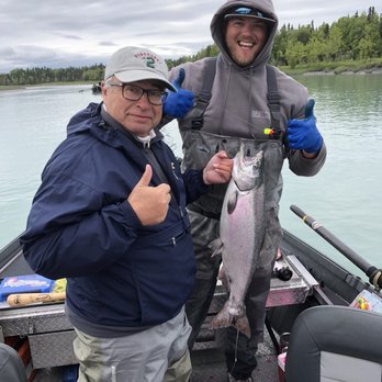 Kenai River Drifter's Lodge - Guide Shawn and me with one of the smaller Kings! - Rafting/Kayaking Near Me - Cooper Landing, Alaska Kenai River Drifter's Lodge - Guide Shawn and me with one of the smaller Kings! - Rafting/Kayaking Near Me - Cooper Landing, Alaska