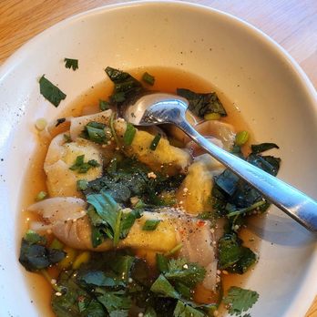 True Food Kitchen - Edamame Dumplings (white truffle oil, dashi, Thai basil, sesame seeds). - New American Near Me - Hackensack, New Jersey