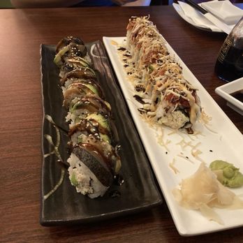 Irashai Sushi - Vegan Dragon roll and red crunch roll - Sushi Bars Near Me - Seattle, Washington