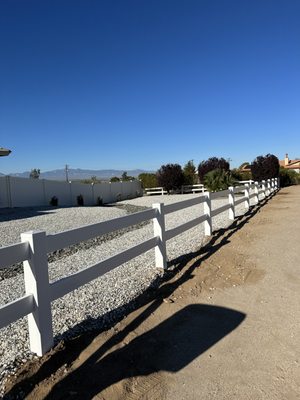 Ranch Style Fence - Ranch Fencing comes in 2,3, or 4 rail with or without wire. It is available in white and tan. And also new driftwood dark brown.
Ranch style fencing can add the appearance of a large yard and give your home ranch look. Ranch Style Fence - Ranch Fencing comes in 2,3, or 4 rail with or without wire. It is available in white and tan. And also new driftwood dark brown.
Ranch style fencing can add the appearance of a large yard and give your home ranch look.