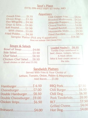 Menu photo 4 Sput's Place Rolla, MO