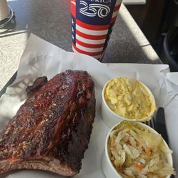 Half slab with slaw and potato salad