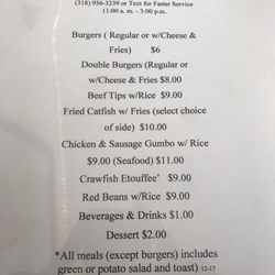 Creole Cafe lunch menu.