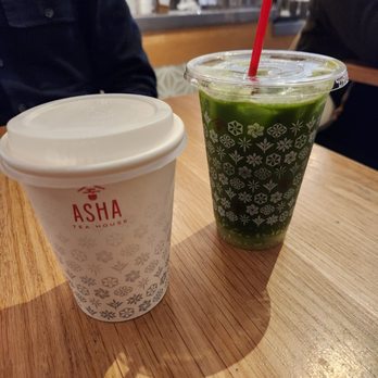 Asha Tea House - Hot hojicha latte and iced yuzu matcha sparkler - Coffee & Tea Near Me - San Francisco, California