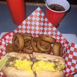 dugout tavern - Cheesesteak sub w/onion rings