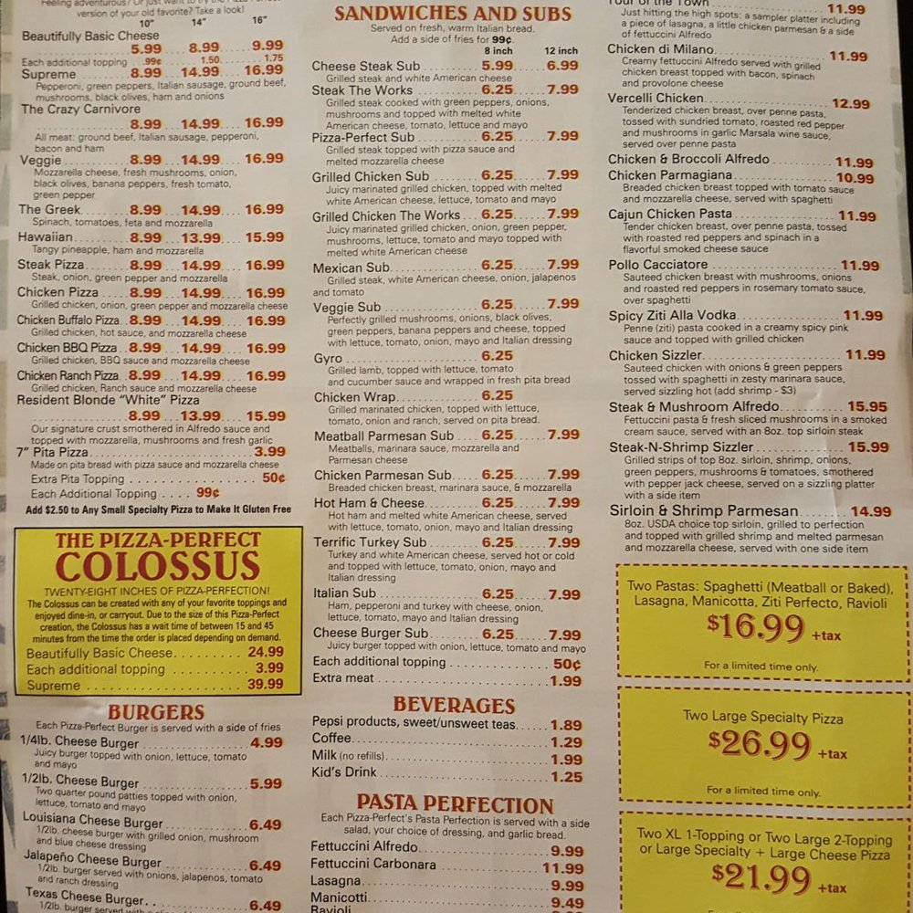 Pizza Perfect On Main - a menu for a restaurant - Italian Near Me - Marion, Virginia Pizza Perfect On Main - a menu for a restaurant - Italian Near Me - Marion, Virginia