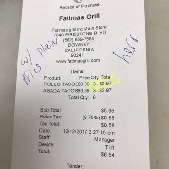 Fatima's Grill - Tacos for .99cnts and Halal!!!! Woooow! These tacos are mo joke! Come early or call because it looks like Black fricay in Here!! - Mediterranean Near Me - Downey, California Fatima's Grill - Tacos for .99cnts and Halal!!!! Woooow! These tacos are mo joke! Come early or call because it looks like Black fricay in Here!! - Mediterranean Near Me - Downey, California
