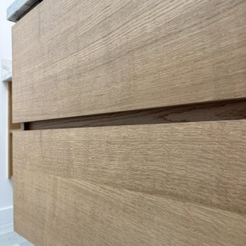 Hilweh Builders - Custom made, in house, rift cut white oak floating vanity. - General Contractors Near Me Hilweh Builders - Custom made, in house, rift cut white oak floating vanity. - General Contractors Near Me