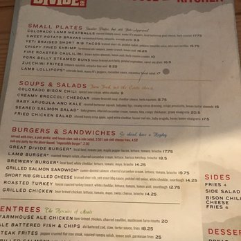 Great Divide Brewhouse and Kitchen - Food menu - Brewpubs Near Me - Denver, Colorado