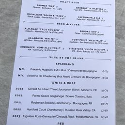 Drink menu Drink menu