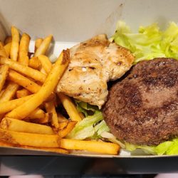 Guy's Highball Lounge - Kobe patty, chicken patty, and fries