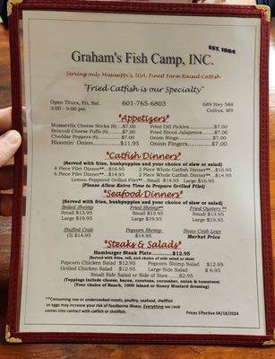Menu photo 1 Graham's Fish Camp Collins, MS Menu photo 1 Graham's Fish Camp Collins, MS