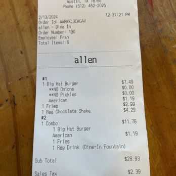 Hat Creek Burger Company - Bill for 2 burgers - Burgers Near Me - Austin, Texas Hat Creek Burger Company - Bill for 2 burgers - Burgers Near Me - Austin, Texas