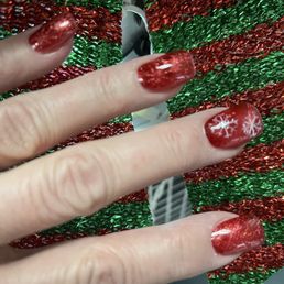 red, holiday cat eye with snowflakes