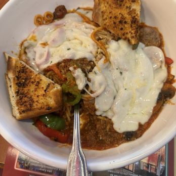 Marietta Diner - Baked Spaghetti with meat sauce and Italian sausage - Diners Near Me - Marietta, Georgia Marietta Diner - Baked Spaghetti with meat sauce and Italian sausage - Diners Near Me - Marietta, Georgia