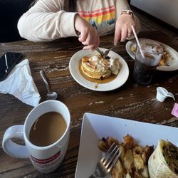 Compton's Pancake House - Decaf Coffee Home Fries Build Your Own Breakfast Wrap 3 Piece Chocolate Chip Pancakes