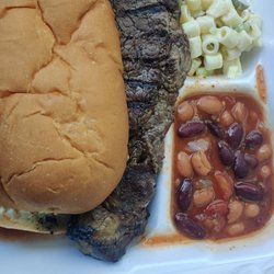 Seafood Express - Ribeye steak sandwich and macaroni salad