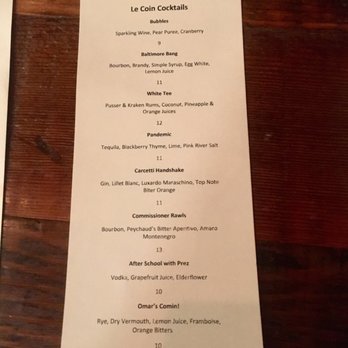 Le Coin - Cocktail menu 11/29/18 - Seafood Near Me - Seattle, Washington Le Coin - Cocktail menu 11/29/18 - Seafood Near Me - Seattle, Washington