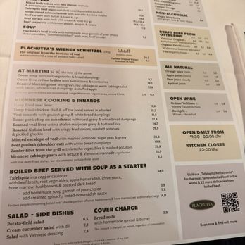 Plachuttas Gasthaus zur Oper - Dinner menu. - Austrian Near Me - Vienna, 9 Plachuttas Gasthaus zur Oper - Dinner menu. - Austrian Near Me - Vienna, 9