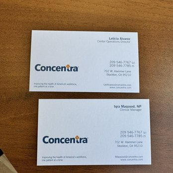 Concentra Urgent Care - Business Cards Clinical Manager & Center Operations Director - Urgent Care Near Me - Stockton, California