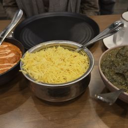 New Delhi Butter Chicken, rice, and Saag (Lamb) the Indian Flag New Delhi Butter Chicken, rice, and Saag (Lamb) the Indian Flag