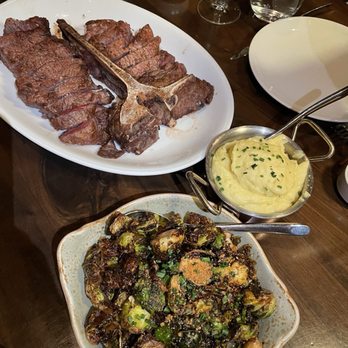 Catch - Steak, Brussels sprouts, garlic mashed potato - Seafood Near Me - Las Vegas, Nevada