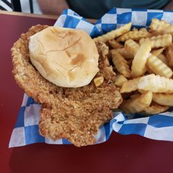 Big 4 On The River Bar and Grill - Indiana sized tenderloin sandwich