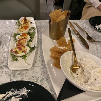 Blanc Champagne Bar - Deviled eggs, French onion dip and chips - Champagne Bars Near Me - Kansas City, Missouri