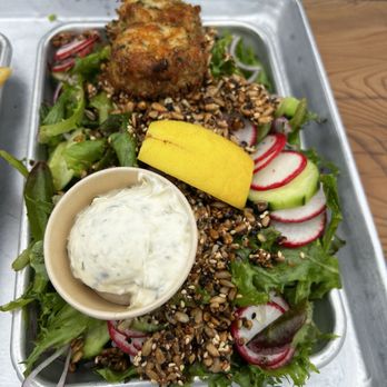 Hook Fish - Crab cakes and salad - Seafood Near Me - San Francisco, California Hook Fish - Crab cakes and salad - Seafood Near Me - San Francisco, California