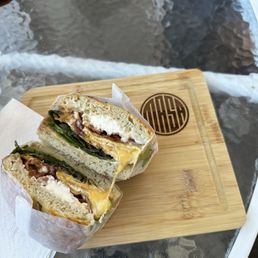 Bacon egg and cheese on focaccia
