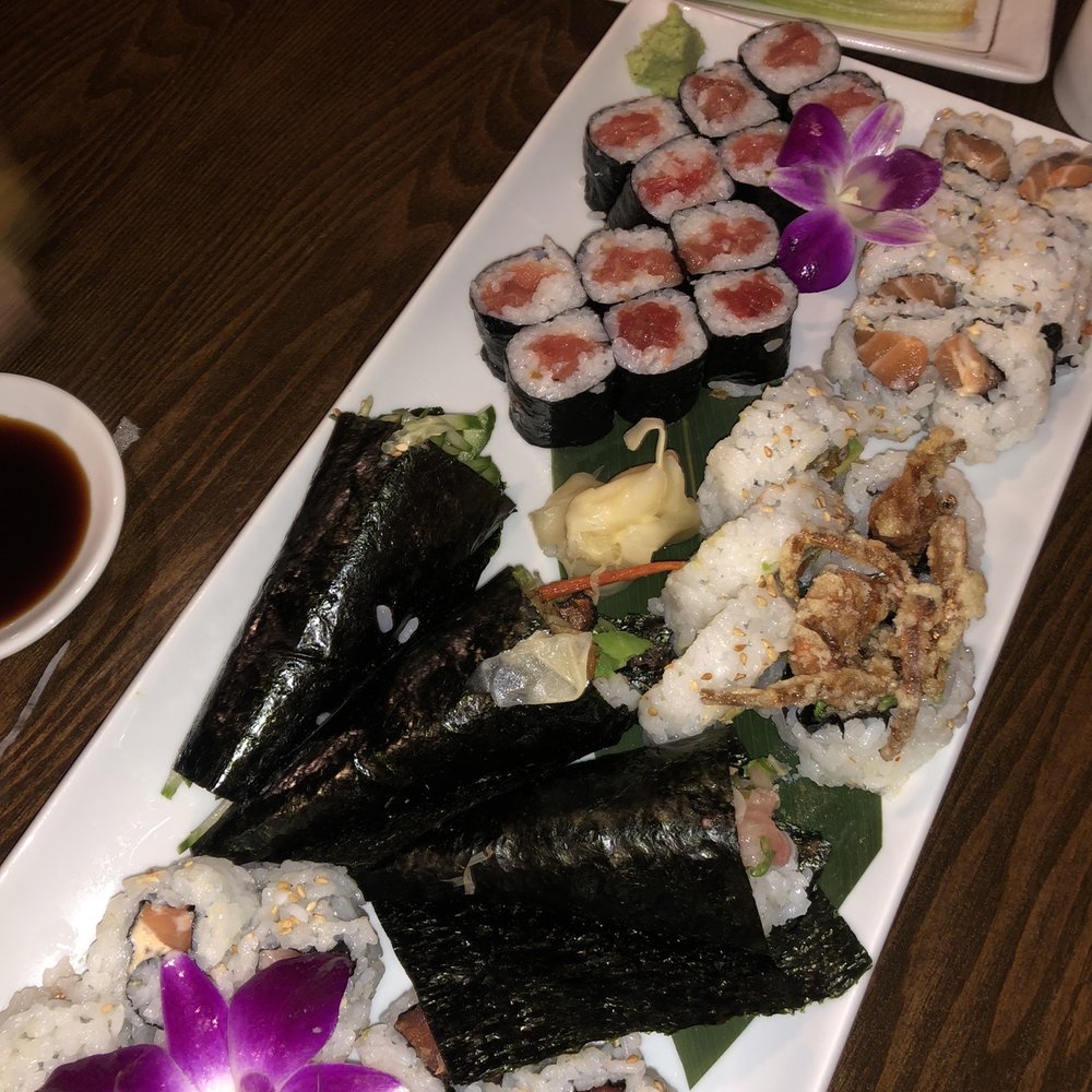 Toshi Sushi - Assortment of sushi (includes handrolls, spicy salmon, spider roll, spicy tuna) - Japanese Near Me - Gardena, California Toshi Sushi - Assortment of sushi (includes handrolls, spicy salmon, spider roll, spicy tuna) - Japanese Near Me - Gardena, California