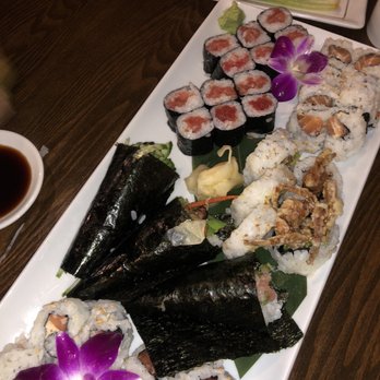 Toshi Sushi - Assortment of sushi (includes handrolls, spicy salmon, spider roll, spicy tuna) - Japanese Near Me - Gardena, California