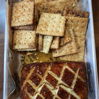 Blake's at Southern Milling - Smoked cream cheese with hot honey and seasoned crackers. - Barbeque Near Me - Martin, Tennessee Blake's at Southern Milling - Smoked cream cheese with hot honey and seasoned crackers. - Barbeque Near Me - Martin, Tennessee