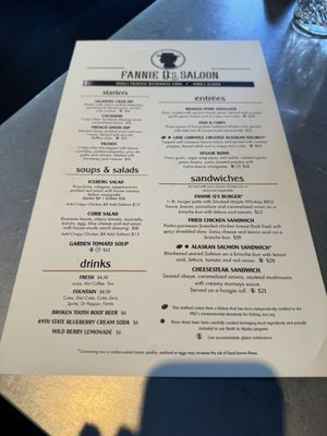 Menu photo 1 Fannie Q’s Saloon Denali, AK