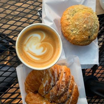 Hub Coffee Roasters - Chocolate croissant, cappuccino and raspberry muffin - Coffee Roasteries Near Me - Reno, Nevada
