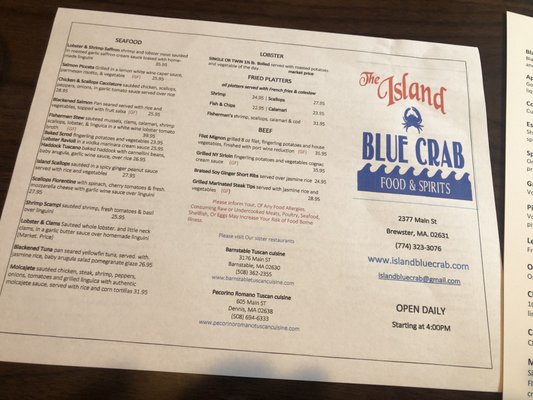 Menu photo 4 The Island Blue Crab Brewster, MA Menu photo 4 The Island Blue Crab Brewster, MA