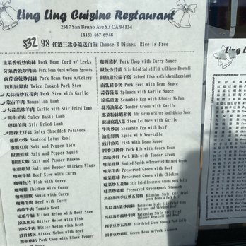 Ling Ling Cuisine Restaurant - 3 items plus rice for $33. Posted price on window as of June 8th 2023 - Chinese Near Me - San Francisco, California Ling Ling Cuisine Restaurant - 3 items plus rice for $33. Posted price on window as of June 8th 2023 - Chinese Near Me - San Francisco, California